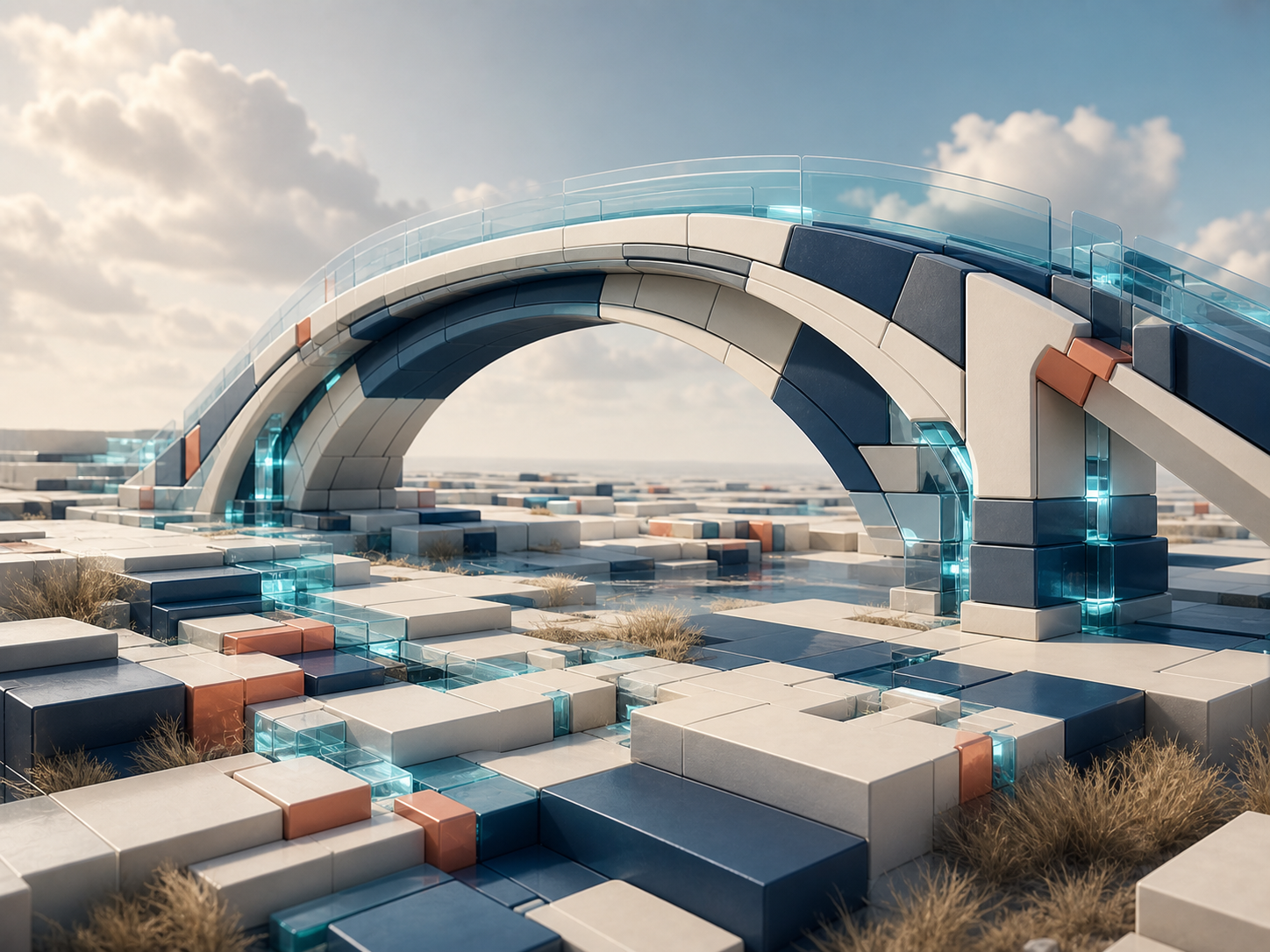 A modular bridge representing connected custom digital systems